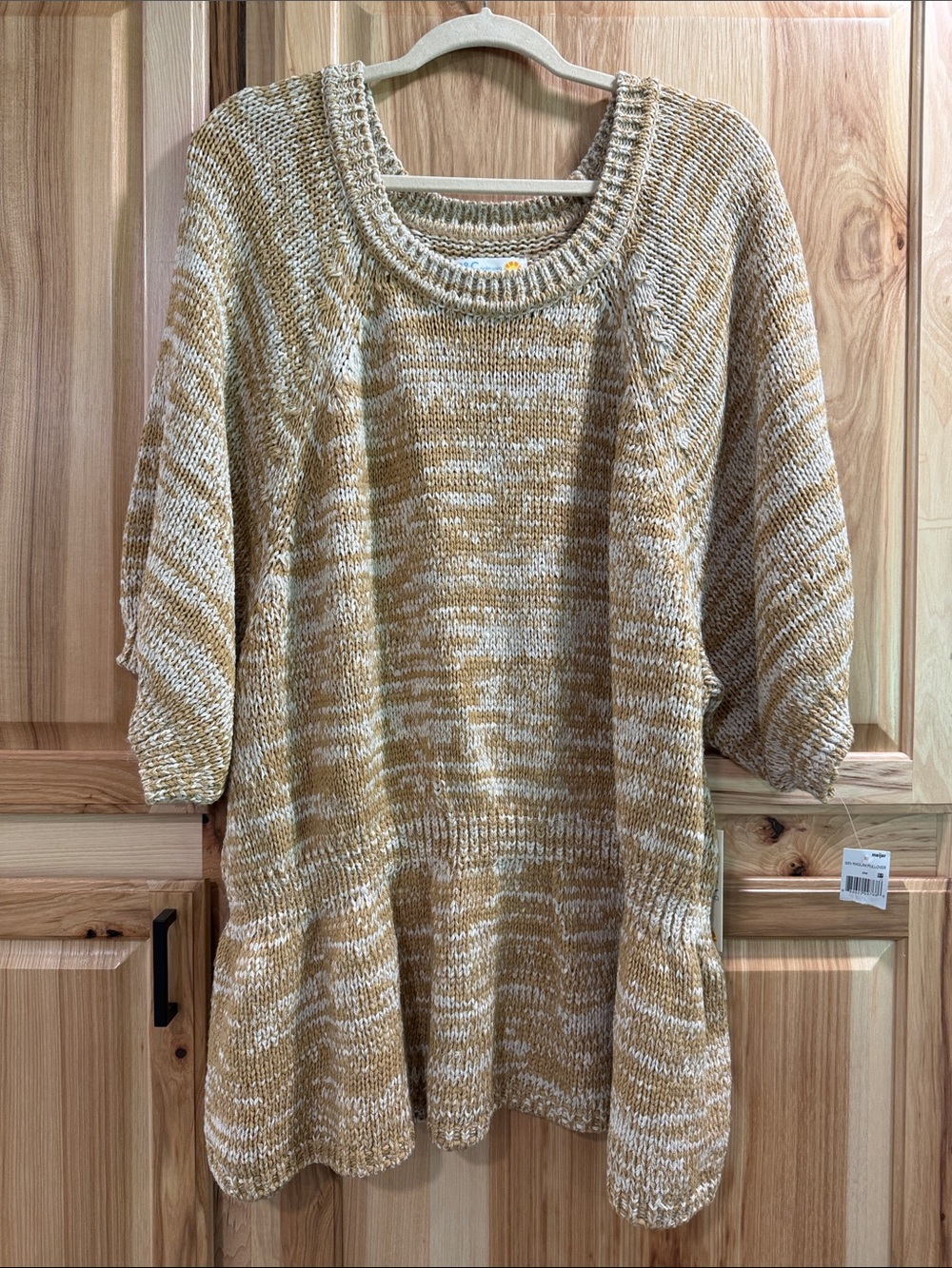 NWT C&C California Size 3X Peplum Marled Cream and Tan Scoop Neck Tunic Sweater